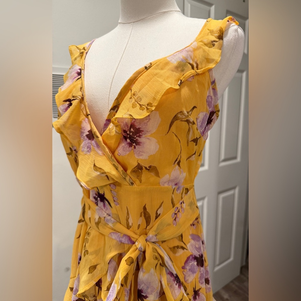 Fashion Nova Yellow Floral Ruffle Mini Dress – Size M - Picture 3 of 4